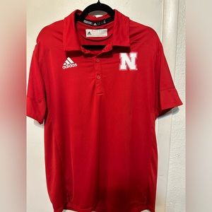 Adidas Men's Shirt Red NCAA Nebraska Cornhuskers Aeroready Tech Polo Size Large